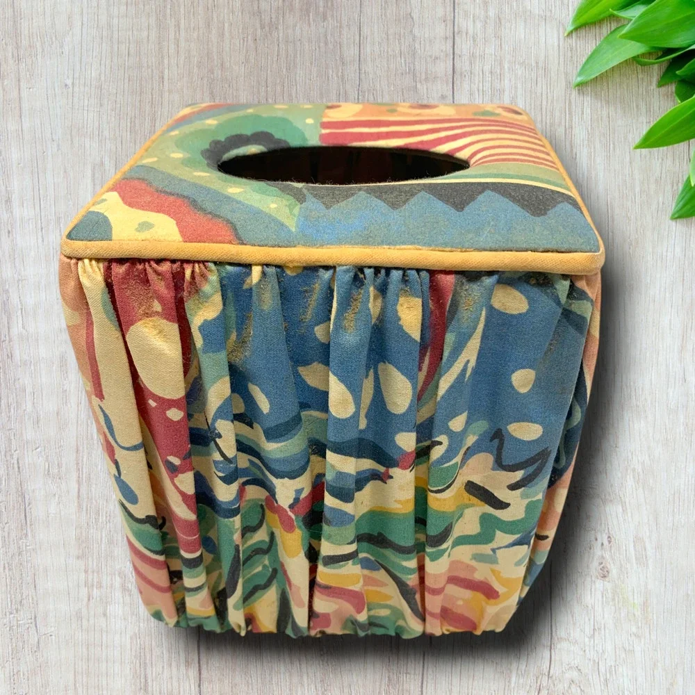 Vintage 90s Touch of Class Fabric Tissue Box Cover Cottage Floral Patchwork Cube